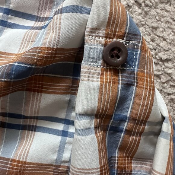 Wrangler Shirt Men’s XL Button Down Plaid Brown Blue White - Picture 5 of 10